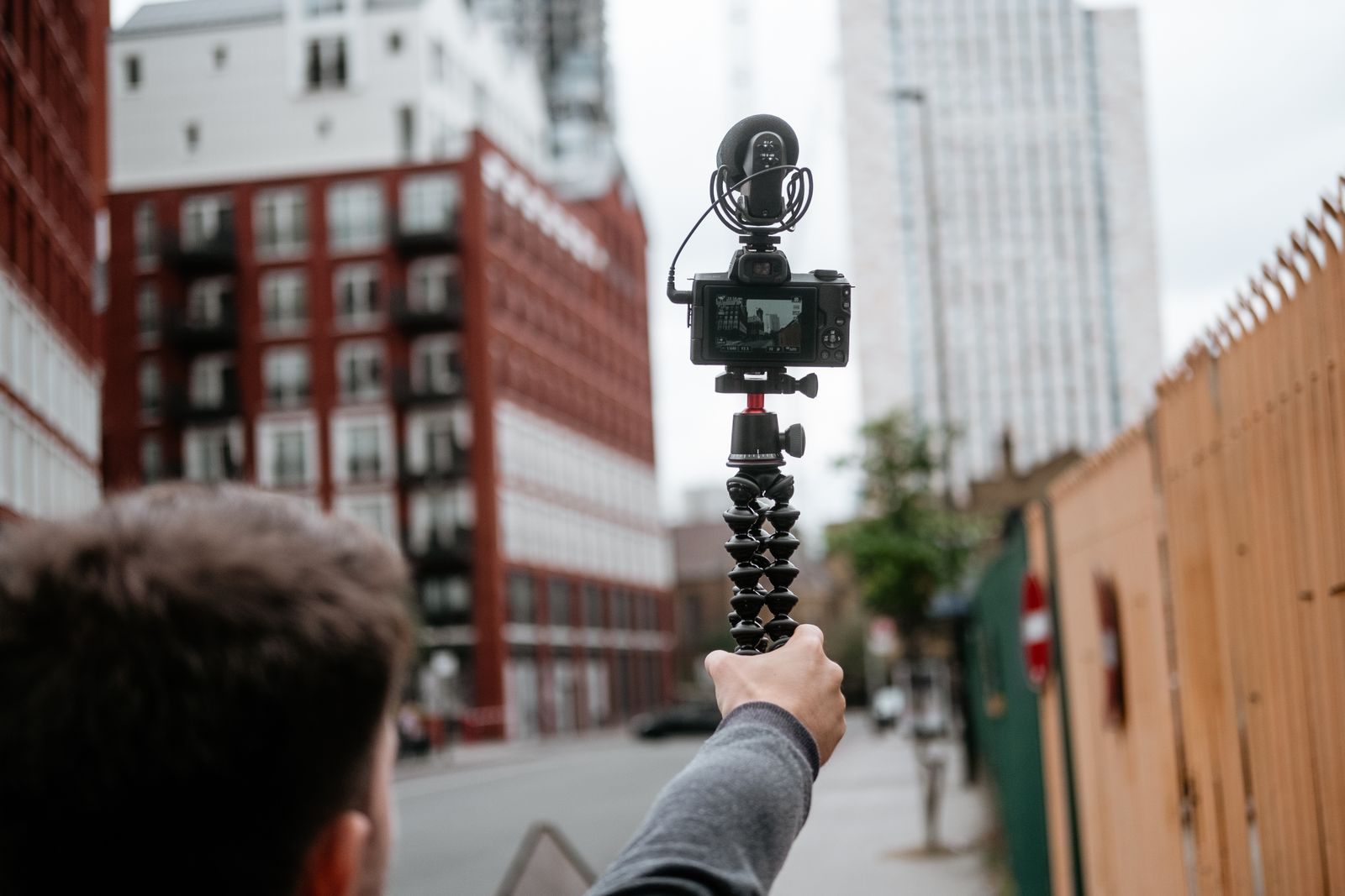 Camera held up on a small tripod, the way many cruise blogs are filmed