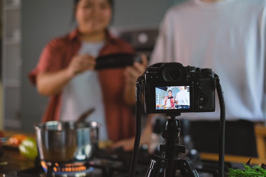 Camera recording a cooking video